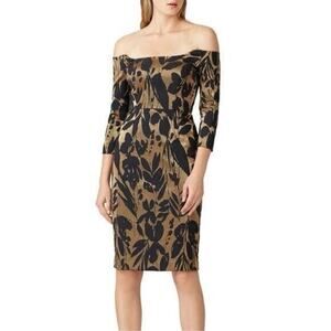 Trina Turk Sumire Black & Gold Metallic Jacquard Off-Shoulder Dress Size 4